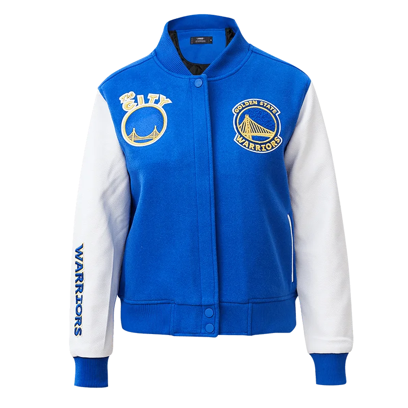 Faux Leather JacketsNBA GOLDEN STATE WARRIORS CLASSIC WOOL WOMEN'S VARSITY JACKET (ROYAL BLUE/WHITE)