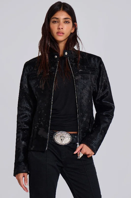 Ribbed Cuff JacketsBlack Real Leather Piston Jacket