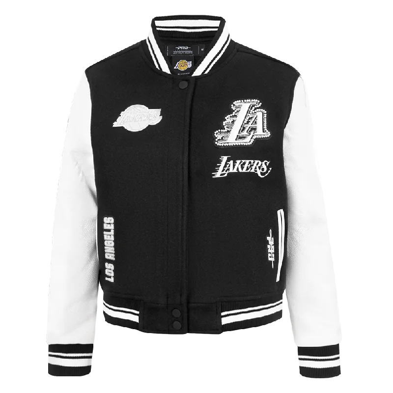 Snowboard JacketsNBA LOS ANGELES LAKERS PEARLS WOMEN'S RIB WOOL VARSITY JACKET (BLACK/WHITE)