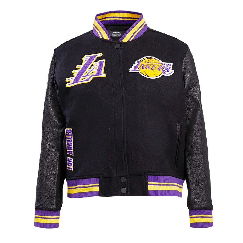 Mesh JacketsNBA LOS ANGELES LAKERS RETRO CLASSIC WOMEN'S RIB WOOL VARSITY JACKET (BLACK/PURPLE/YELLOW)