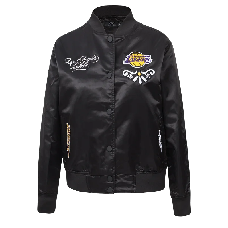 Cashmere JacketsNBA LOS ANGELES LAKERS SUGAR SKULL WOMEN'S SATIN JACKET (BLACK)