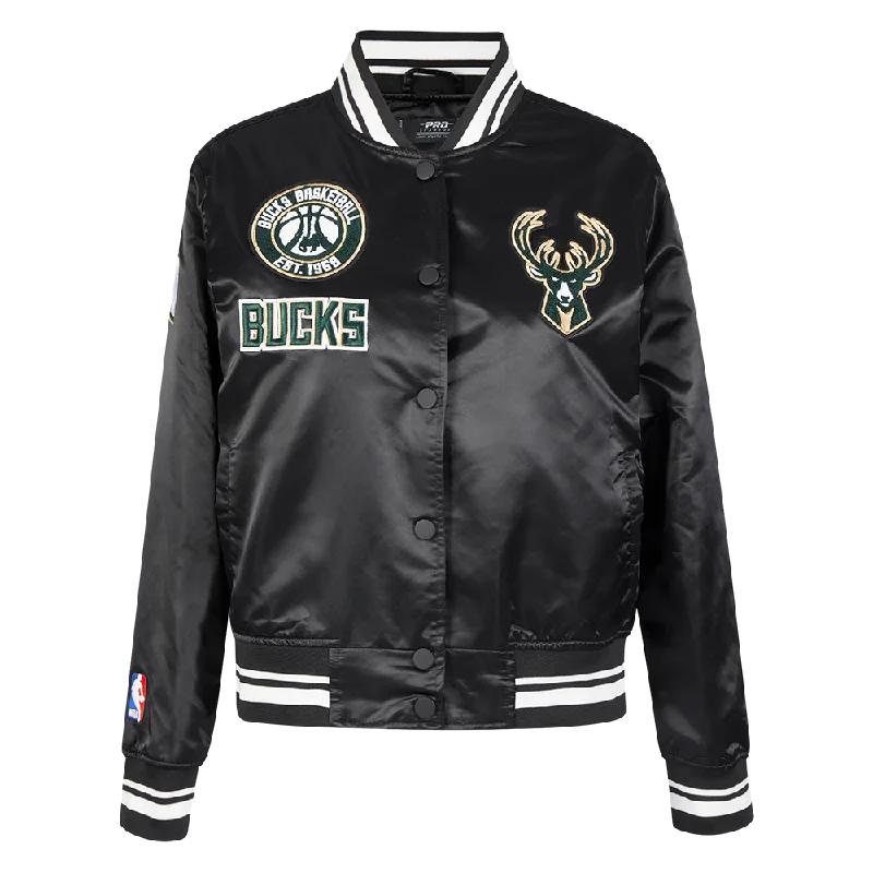 Glitter JacketsNBA MILWAUKEE BUCKS RETRO CLASSIC WOMEN'S RIB SATIN JACKET (BLACK)