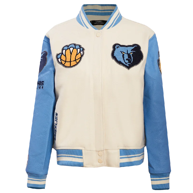 Skateboard JacketsNBA MEMPHIS GRIZZLIES RETRO CLASSIC WOMEN'S RIB WOOL VARSITY JACKET (EGGSHELL/UNIVERSAL BLUE)