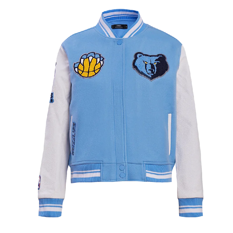 BlazersNBA MEMPHIS GRIZZLIES RETRO CLASSIC WOMEN'S RIB WOOL VARSITY JACKET (UNIVERSITY BLUE/WHITE)