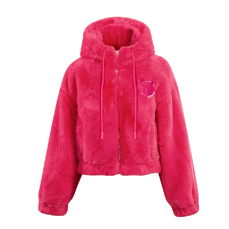 Motorcycle JacketsNBA MEMPHIS GRIZZLIES PINK CLOUD WOMEN'S  FAUX FUR JACKET (BEETROOT PURPLE)