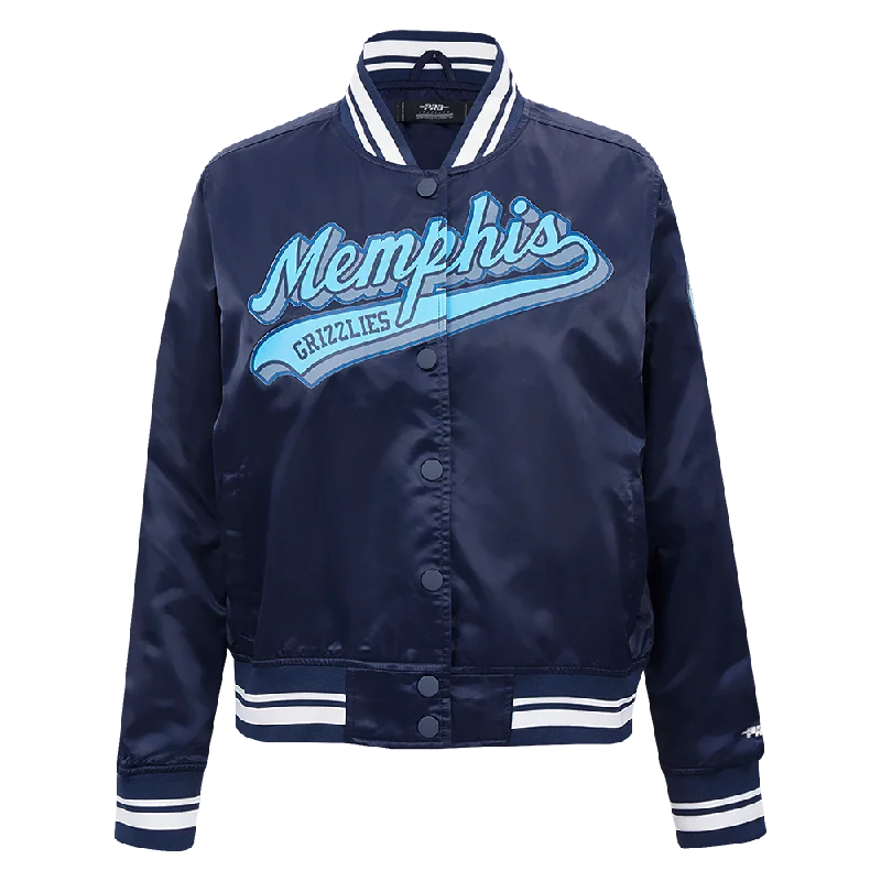 Hiking JacketsNBA MEMPHIS GRIZZLIES SCRIPT TAIL WOMEN'S SATIN JACKET (MIDNIGHT NAVY)