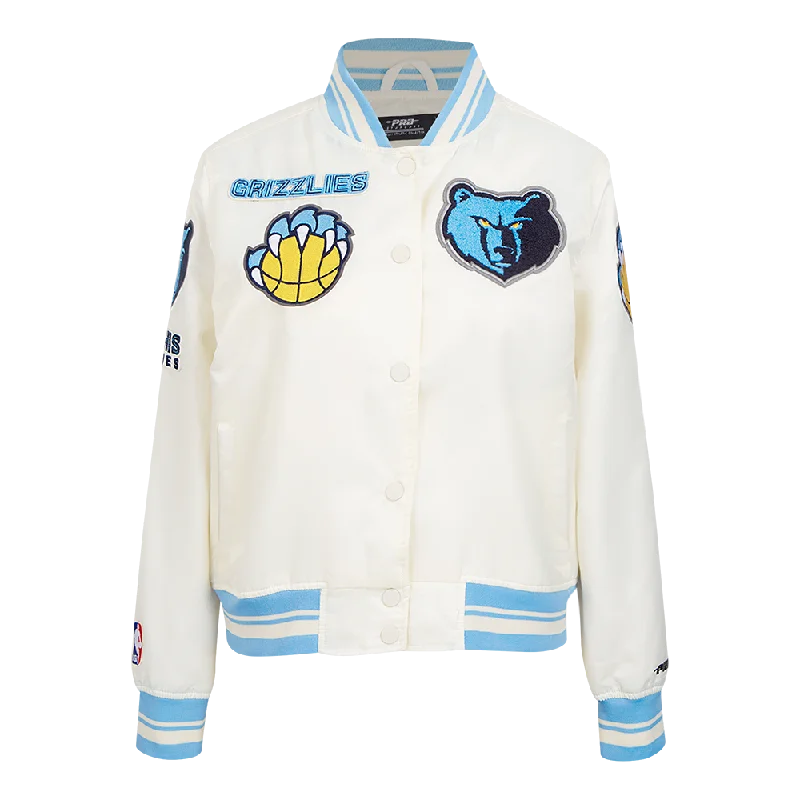 Collaborative JacketsNBA MEMPHIS GRIZZLIES RETRO CLASSIC WOMEN'S RIB SATIN JACKET (EGGSHELL/UNIVERSAL BLUE)