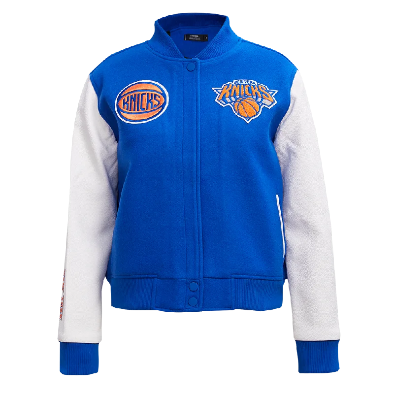 Polyester JacketsNBA NEW YORK KNICKS CLASSIC WOOL WOMEN'S VARSITY JACKET (ROYAL BLUE/WHITE)