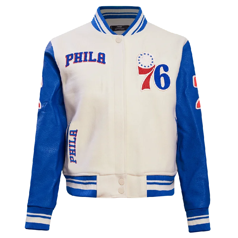 Retro JacketsNBA PHILADELPHIA 76ERS RETRO CLASSIC WOMEN'S RIB WOOL VARSITY JACKET (EGGSHELL/ROYAL BLUE)