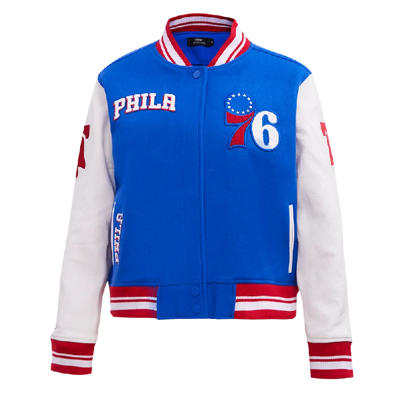 Logo JacketsNBA PHILADELPHIA 76ERS RETRO CLASSIC WOMEN'S RIB WOOL VARSITY JACKET (ROYAL BLUE/RED)