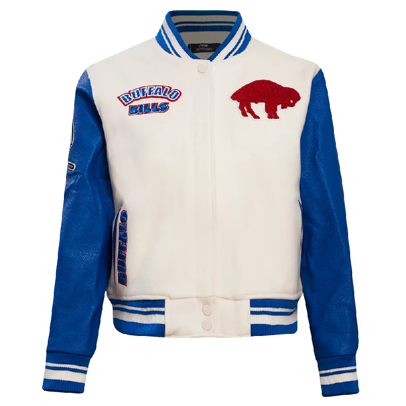 Hooded JacketsNFL BUFFALO BILLS RETRO CLASSIC WOMEN'S RIB WOOL VARSITY JACKET (EGGSHELL/ ROYAL BLUE)