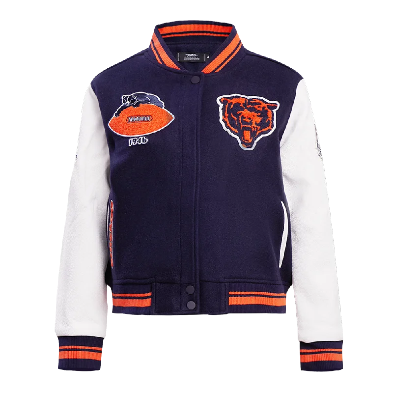 Lace-Up JacketsNFL CHICAGO BEARS RETRO CLASSIC WOMEN'S RIB WOOL VARSITY JACKET (MIDNIGHT NAVY/ORANGE/MIDNIGHT NAVY)