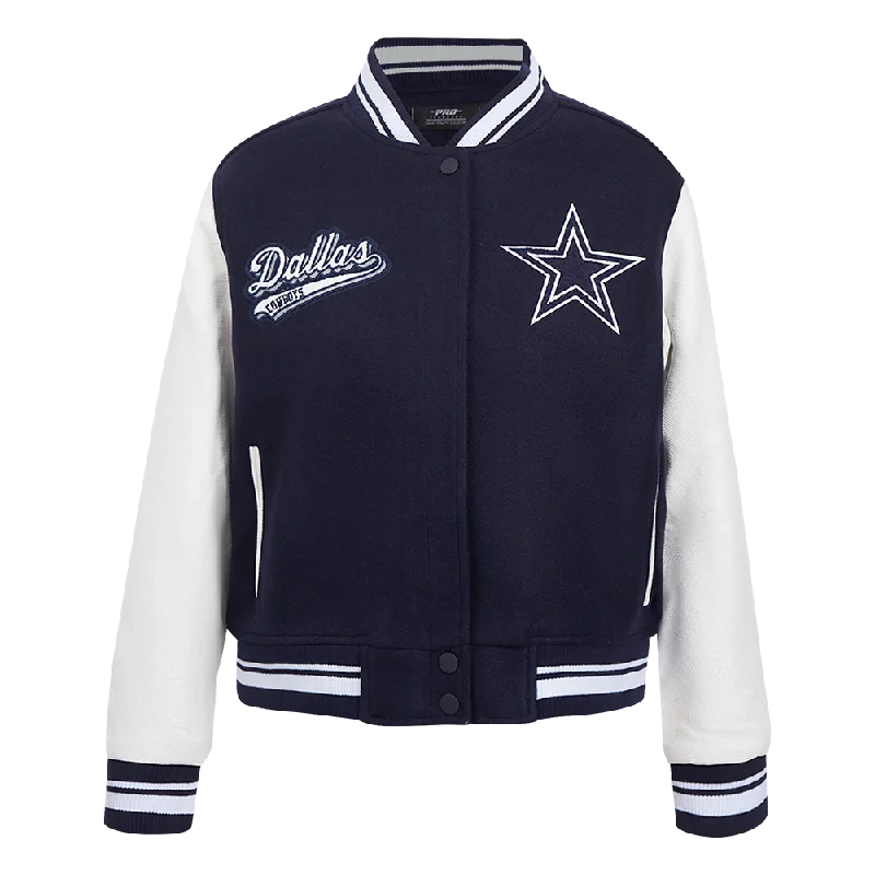 Pea CoatsNFL DALLAS COWBOYS SCRIPT TAIL WOMEN'S WOOL VARSITY JACKET (MIDNIGHT NAVY/WHITE)