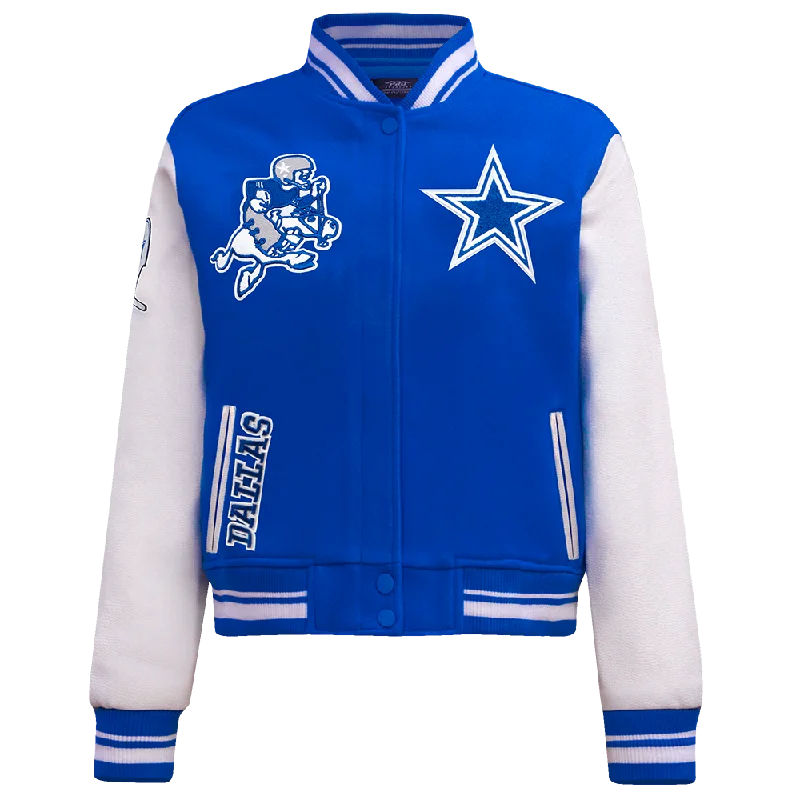 Statement JacketsNFL DALLAS COWBOYS RETRO CLASSIC WOMEN'S RIB WOOL VARSITY JACKET (DODGER BLUE/WHITE)