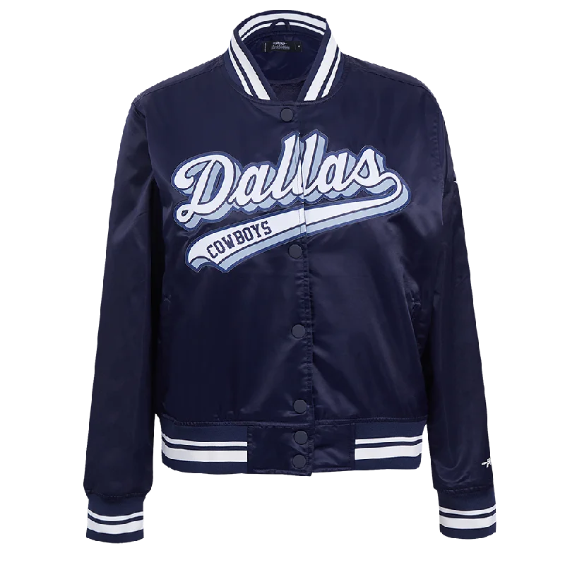 Leather JacketsNFL DALLAS COWBOYS SCRIPT TAIL WOMEN'S SATIN JACKET (MIDNIGHT NAVY)