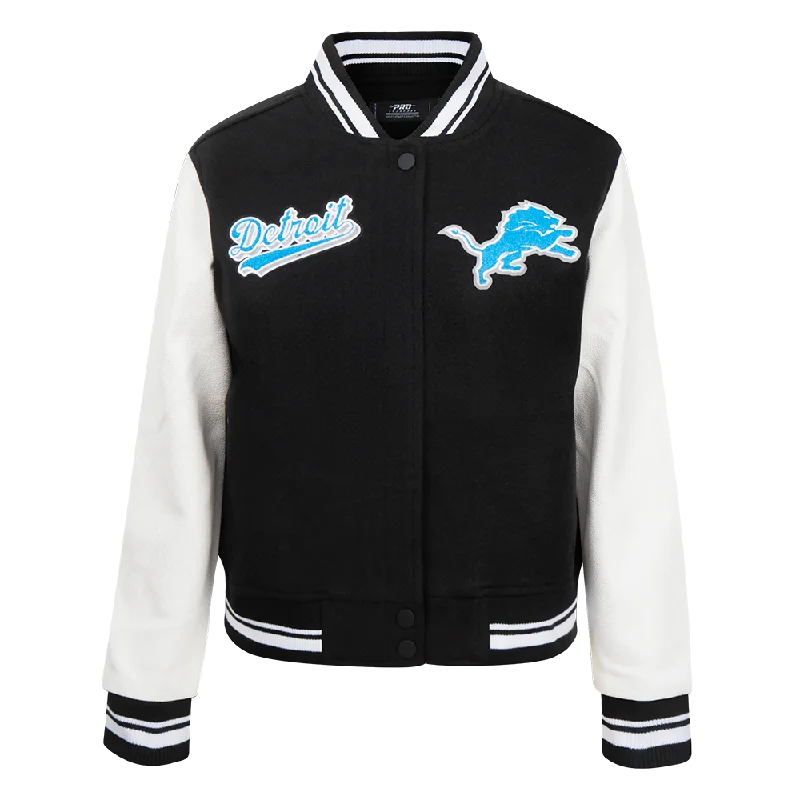 Artist JacketsNFL DETROIT LIONS SCRIPT TAIL WOMEN'S WOOL VARSITY JACKET (BLACK/WHITE)