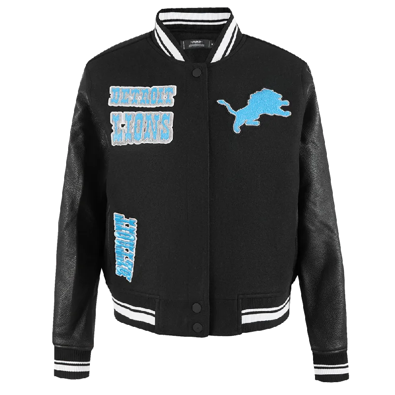 Retro JacketsNFL DETROIT LIONS RETRO CLASSIC WOMEN'S RIB WOOL VARSITY JACKET (BLACK)