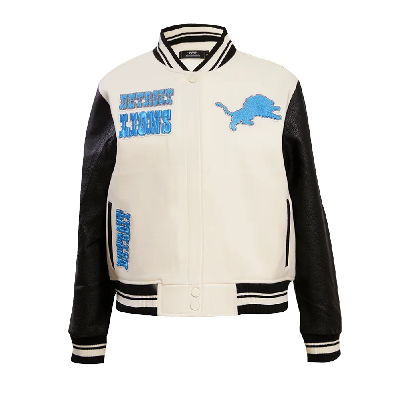 Canvas JacketsNFL DETROIT LIONS RETRO CLASSIC WOMEN'S RIB WOOL VARSITY JACKET (EGGSHELL/ BLACK)