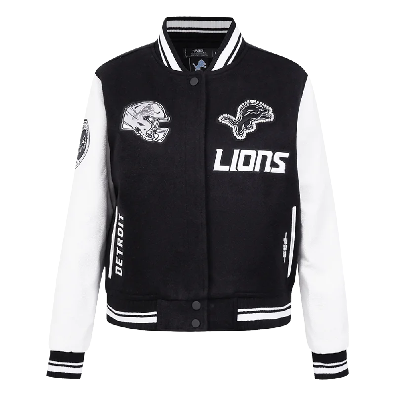 Military JacketsNFL DETROIT LIONS PEARLS WOMEN'S RIB WOOL VARSITY JACKET (BLACK/WHITE)