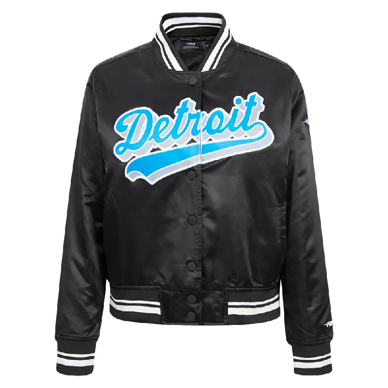 Cycling JacketsNFL DETROIT LIONS SCRIPT TAIL WOMEN'S SATIN JACKET (BLACK)