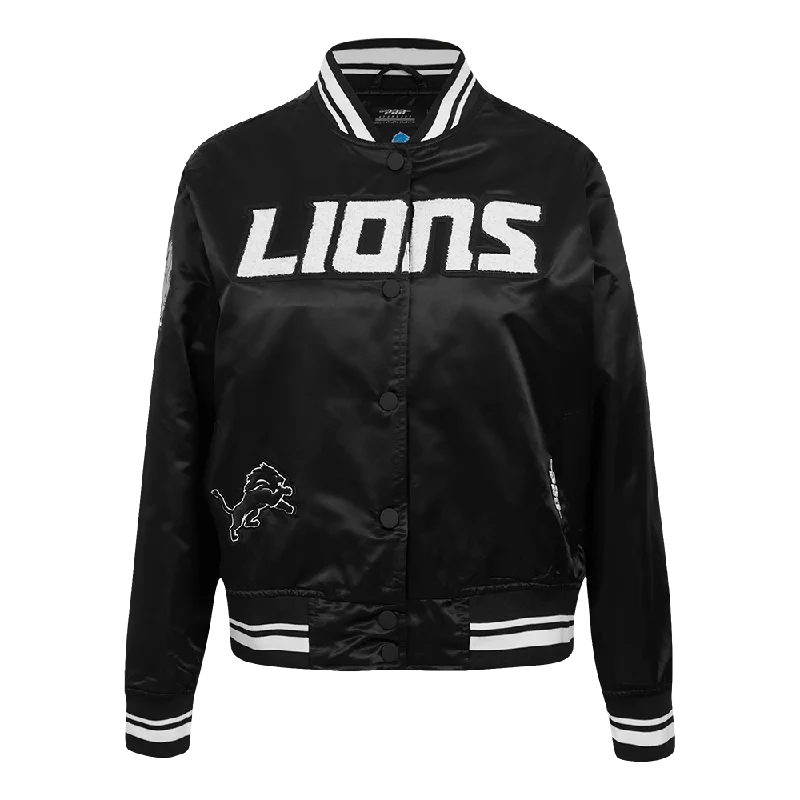 Skateboard JacketsNFL DETROIT LIONS PEARLS WOMEN'S RIB SATIN JACKET (BLACK)