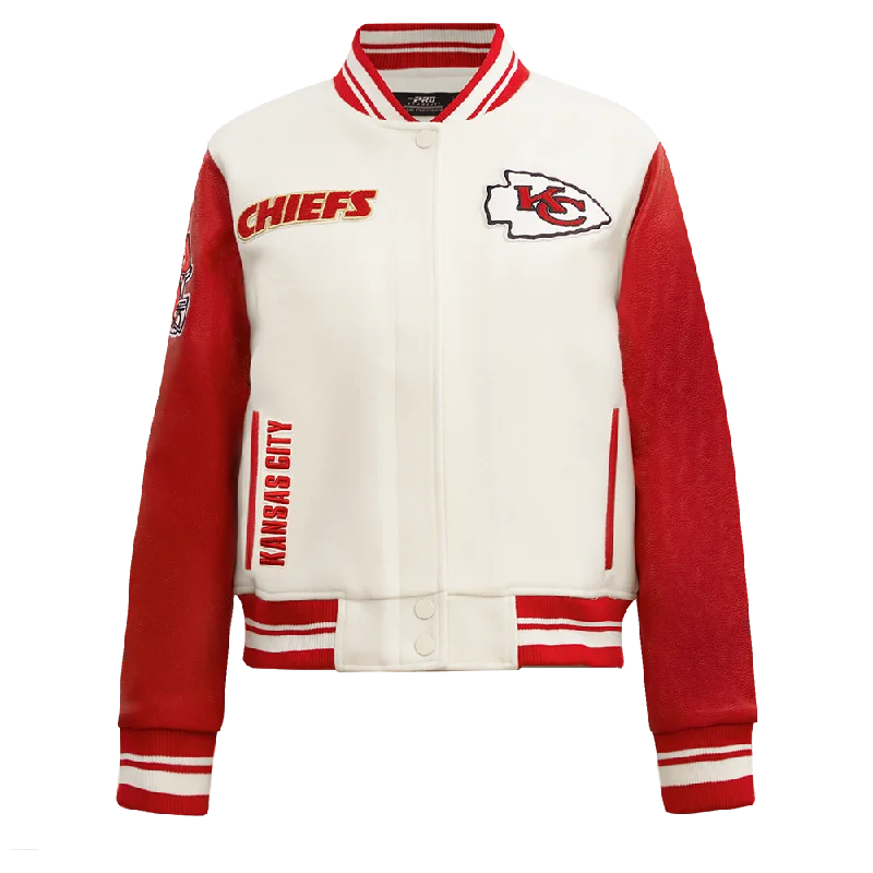 Zippered JacketsNFL KANSAS CITY CHIEFS RETRO CLASSIC WOMEN'S RIB WOOL VARSITY JACKET (EGGSHELL/ RED)