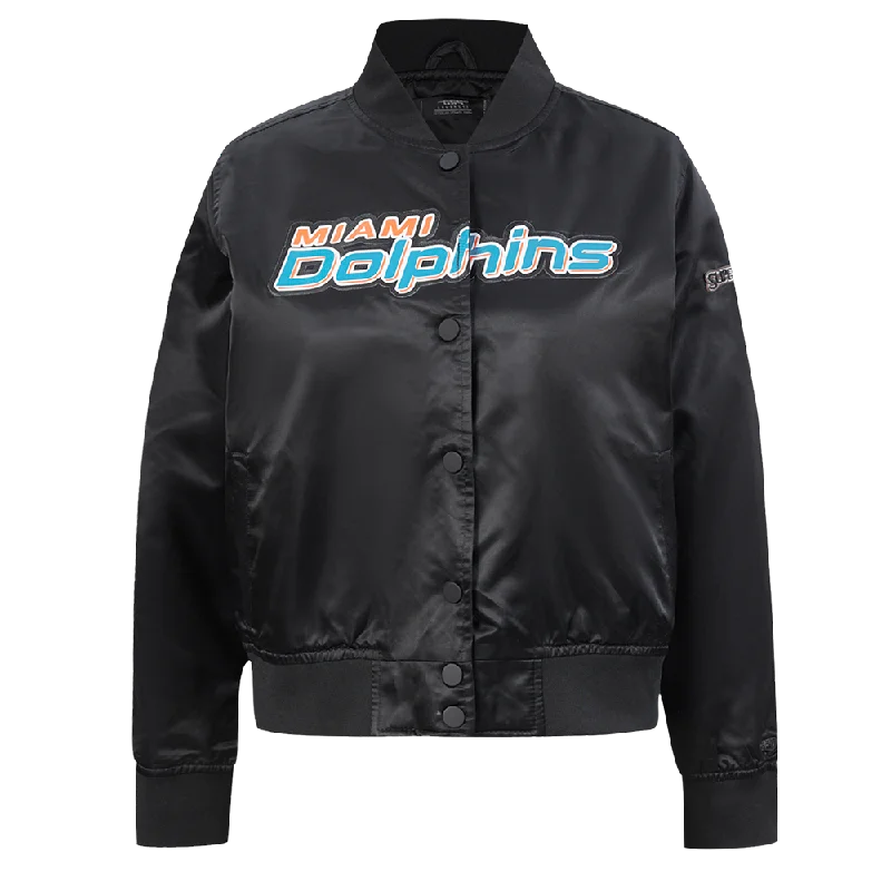 Travel JacketsNFL MIAMI DOLPHINS CLASSIC WOMEN'S SATIN JACKET (BLACK)