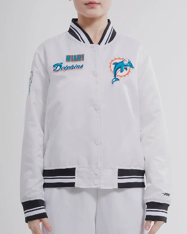 Skateboard JacketsNFL MIAMI DOLPHINS RETRO CLASSIC WOMEN'S RIB SATIN JCKET (WHITE/BLACK)