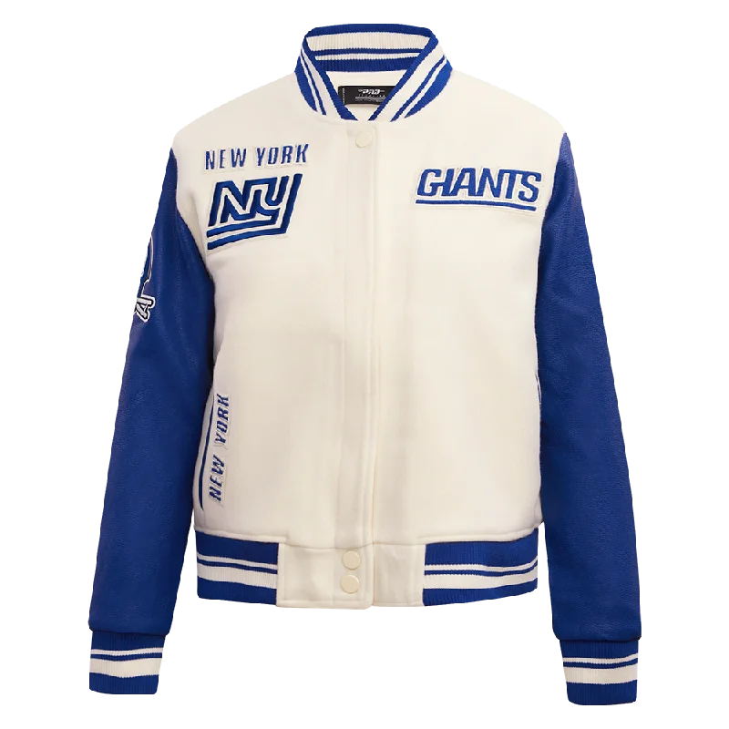 Wool JacketsNFL NEW YORK GIANTS RETRO CLASSIC WOMEN'S RIB WOOL VARSITY JACKET (EGGSHELL/DODGER BLUE)