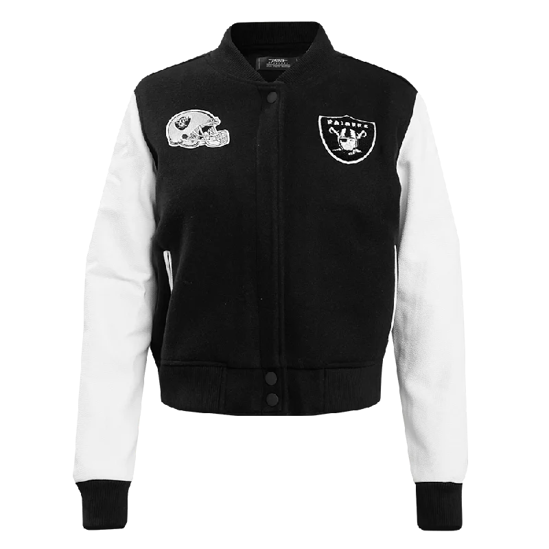 Leather-Paneled JacketsNFL LAS VEGAS RAIDERS CLASSIC WOOL WOMEN'S VARSITY JACKET (BLACK/WHITE)