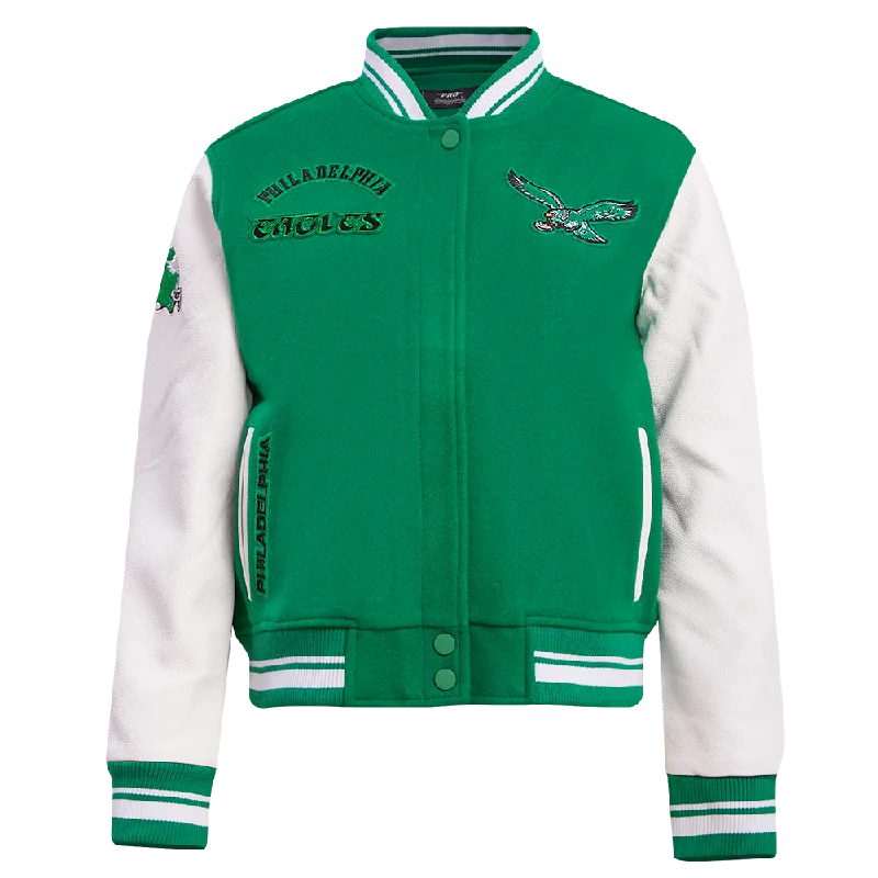 Artist JacketsNFL PHILADELPHIA EAGLES RETRO CLASSIC WOMEN'S RIB WOOL VARSITY JACKET (KELLY GREEN/WHITE)