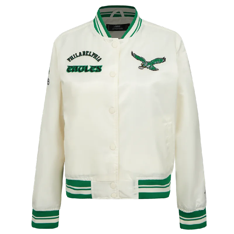 Ski JacketsNFL PHILADELPHIA EAGLES RETRO CLASSIC WOMEN'S RIB SATIN JACKET (EGGSHELL/ KELLY GREEN)