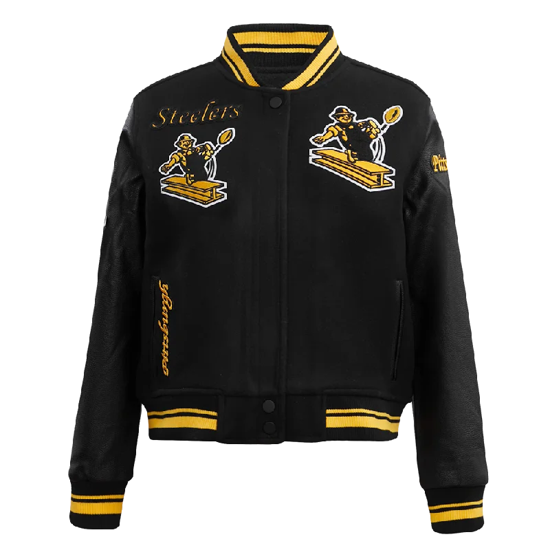 Nylon JacketsNFL PITTSBURGH STEELERS RETRO CLASSIC WOMEN'S RIB WOOL VARSITY JACKET (BLACK/YELLOW)