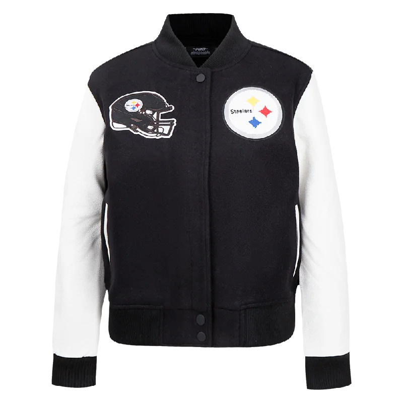 Limited Edition JacketsNFL PITTSBURGH STEELERS CLASSIC WOMEN'S WOOL VARSITY JACKET (BLACK/WHITE)