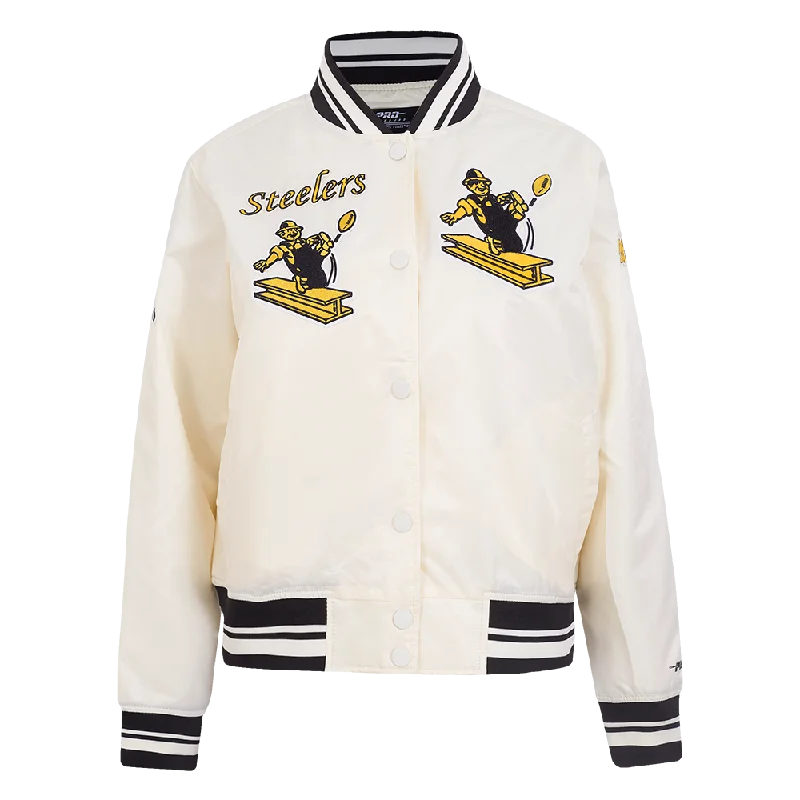 Metallic JacketsNFL PITTSBURGH STEELERS RETRO CLASSIC WOMEN'S RIB SATIN JACKET (EGGSHELL/ BLACK)