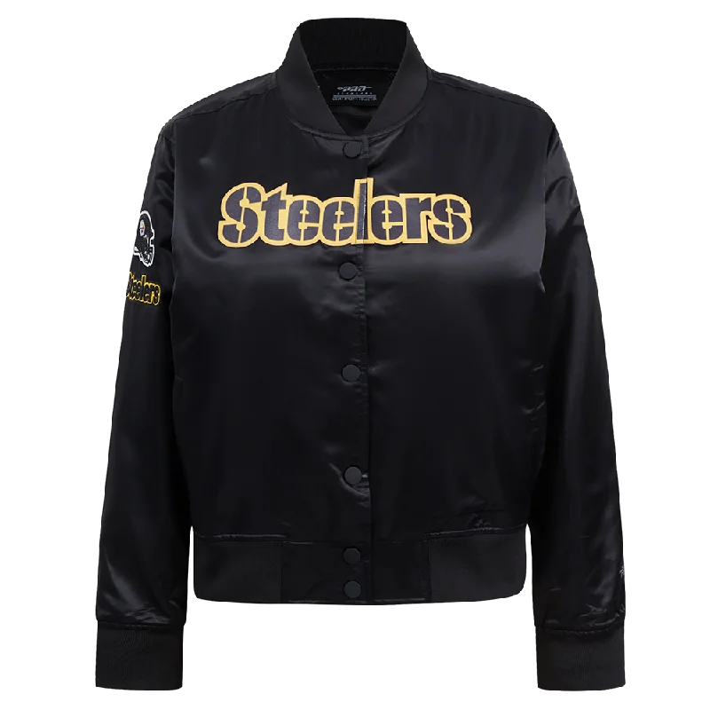 Canvas JacketsNFL PITTSBURGH STEELERS CLASSIC WOMEN'S SATIN JACKET (BLACK)