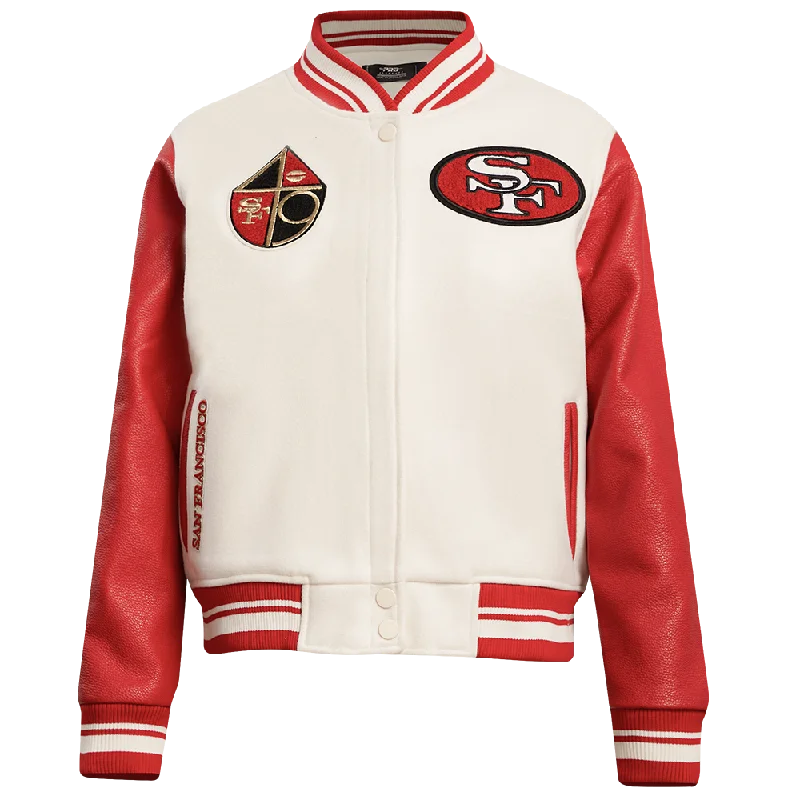 Cycling JacketsNFL SAN FRANCISCO 49ERS RETRO CLASSIC WOMEN'S RIB WOOL VARSITY JACKET (EGGSHELL/ RED)