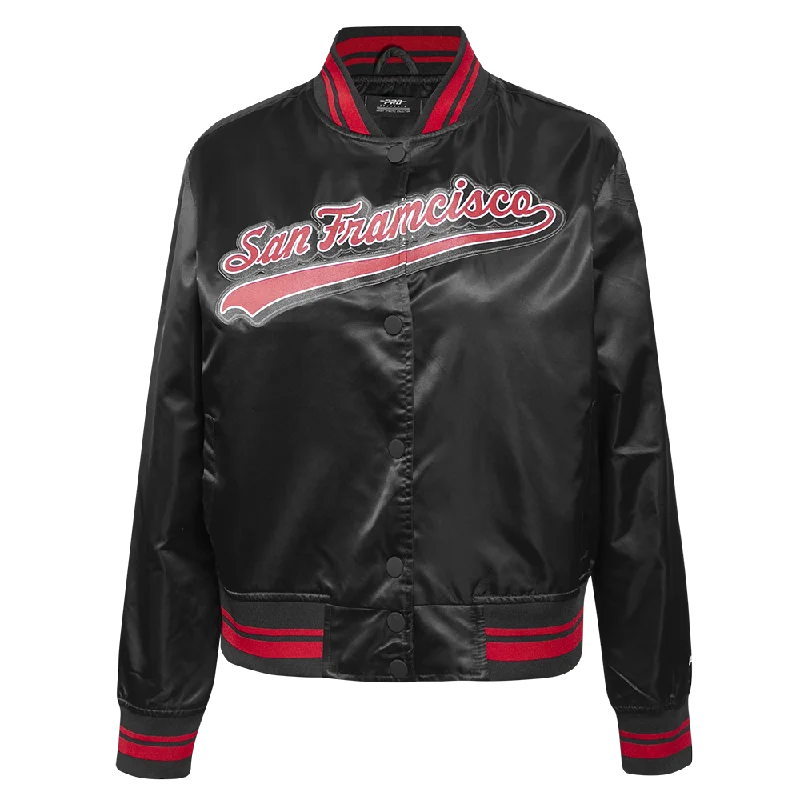 Track JacketsNFL SAN FRANCISCO 49ERS SCRIPT TAIL WOMEN'S SATIN JACKET (BLACK/RED/BLACK)