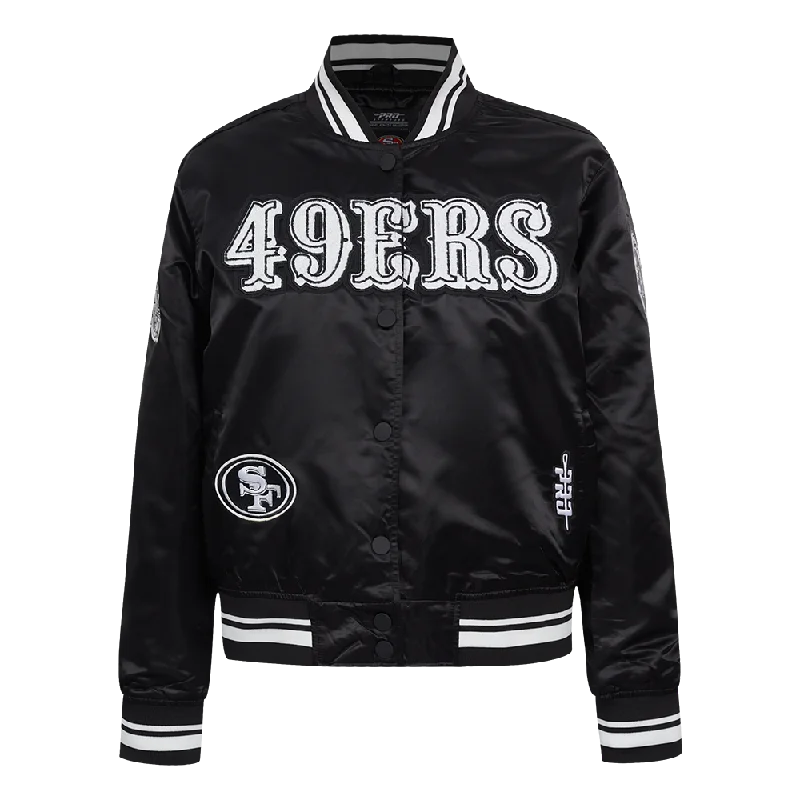 Button-Up JacketsNFL SAN FRANCISCO 49ERS PEARLS WOMEN'S RIB SATIN JACKET (BLACK)