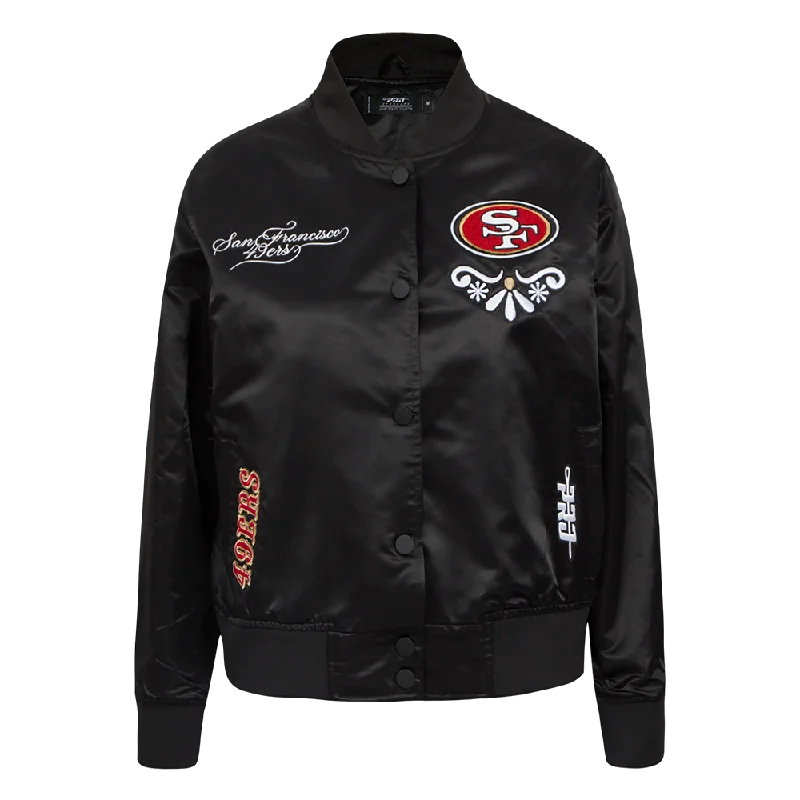 Performance JacketsNFL SAN FRANCISCO 49ERS SUGAR SKULL WOMEN'S SATIN JACKET (BLACK)