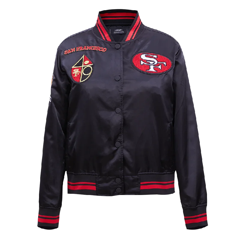 Branded JacketsNFL SAN FRANCISCO 49ERS RETRO CLASSIC WOMEN'S RIB SATIN JACKET (BLACK/RED)