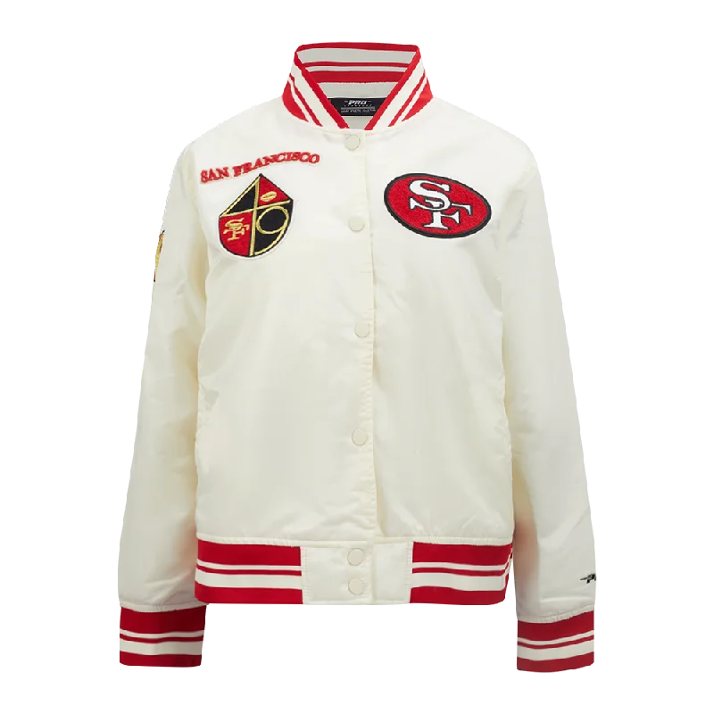 Painted JacketsNFL SAN FRANCISCO 49ERS RETRO CLASSIC WOMEN'S RIB SATIN JACKET (EGGSHELL/ RED)