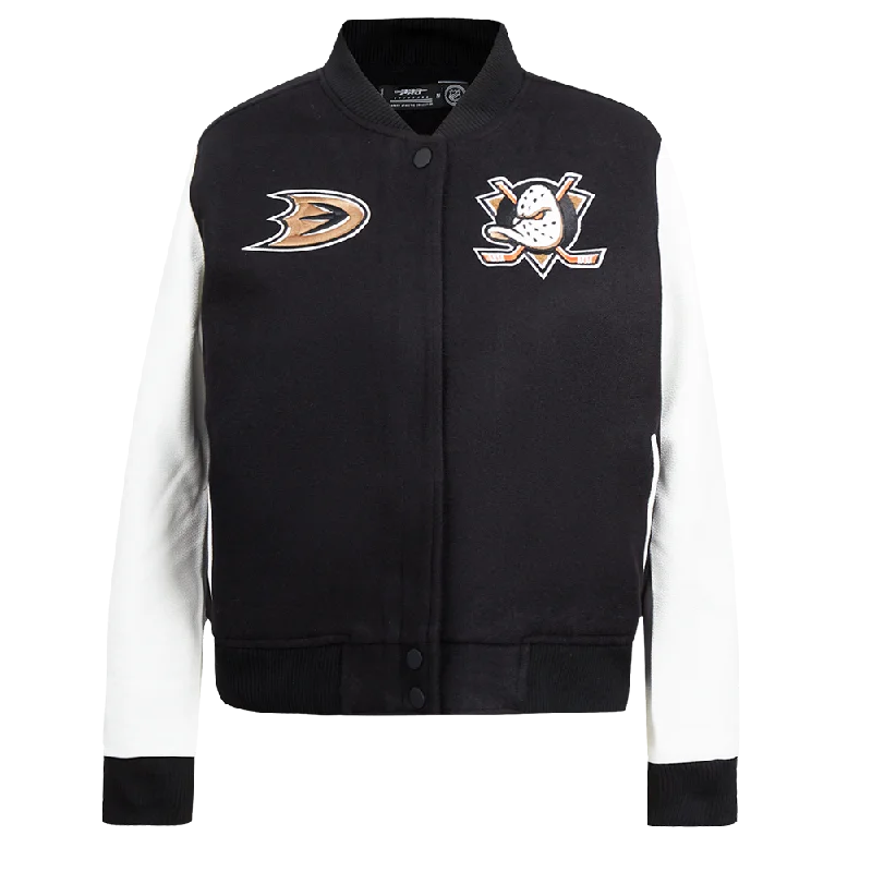 Limited Edition JacketsNHL ANAHEIM DUCKS CLASSIC WOMEN'S WOOL VARSITY JACKET (BLACK/WHITE)