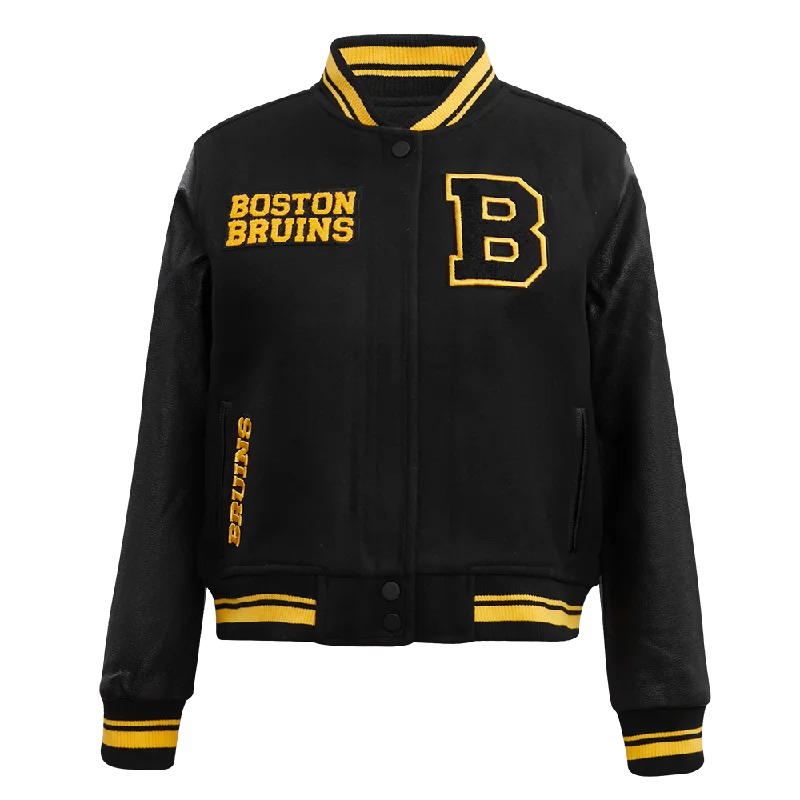 Tasseled JacketsNHL BOSTON BRUINS RETRO CLASSIC WOMEN'S RIB WOOL VARSITY JACKET (BLACK/YELLOW)