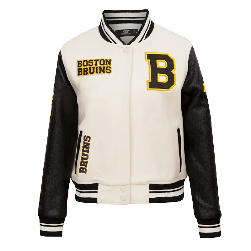 Outdoor JacketsNHL BOSTON BRUINS RETRO CLASSIC WOMEN'S RIB WOOL VARSITY JACKET (EGGSHELL/ BLACK)