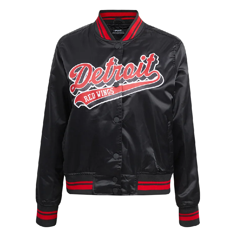 Punk JacketsNHL DETROIT RED WINGS SCRIPT TAIL WOMEN'S SATIN JACKET (BLACK/RED/BLACK)