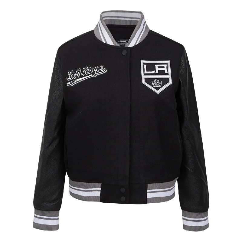 Collaborative JacketsNHL LOS ANGELES KINGS SCRIPT TAIL WOMEN'S WOOL VARSITY JACKET (BLACK/GRAY)