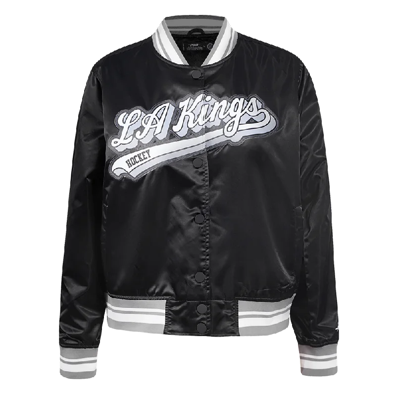 Asymmetrical JacketsNHL LOS ANGELES KINGS SCRIPT TAIL WOMEN'S SATIN JACKET (BLACK/GRAY)