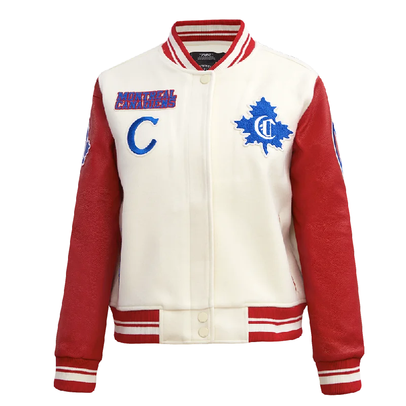 Fringed JacketsNHL MONTREAL CANADIENS RETRO CLASSIC WOMEN'S RIB WOOL VARSITY JACKET (EGGSHELL/ RED)