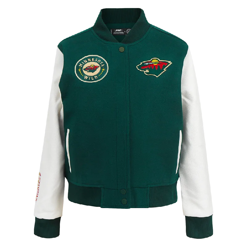 Cropped JacketsNHL MINNESOTA WILD CLASSIC WOMEN'S WOOL VARSITY JACKET (FOREST GREEN/WHITE)